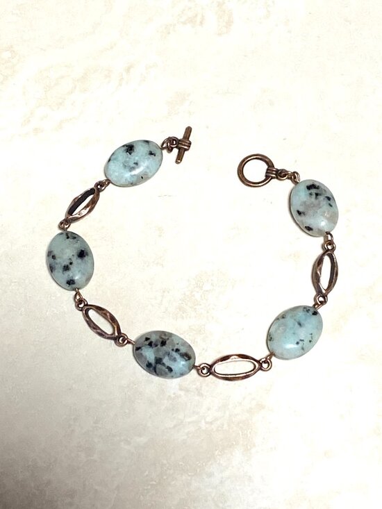 Jewelry - 2/$20, Natural Kiwi Stone Bracelet, Genuine Gemstone & Copper Links